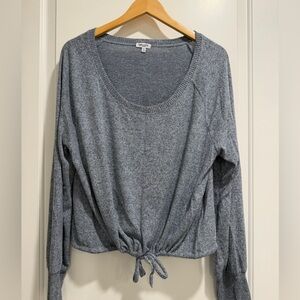 Splendid Women's Heather Blue Gray Scoop Neck Tie-Hem Top